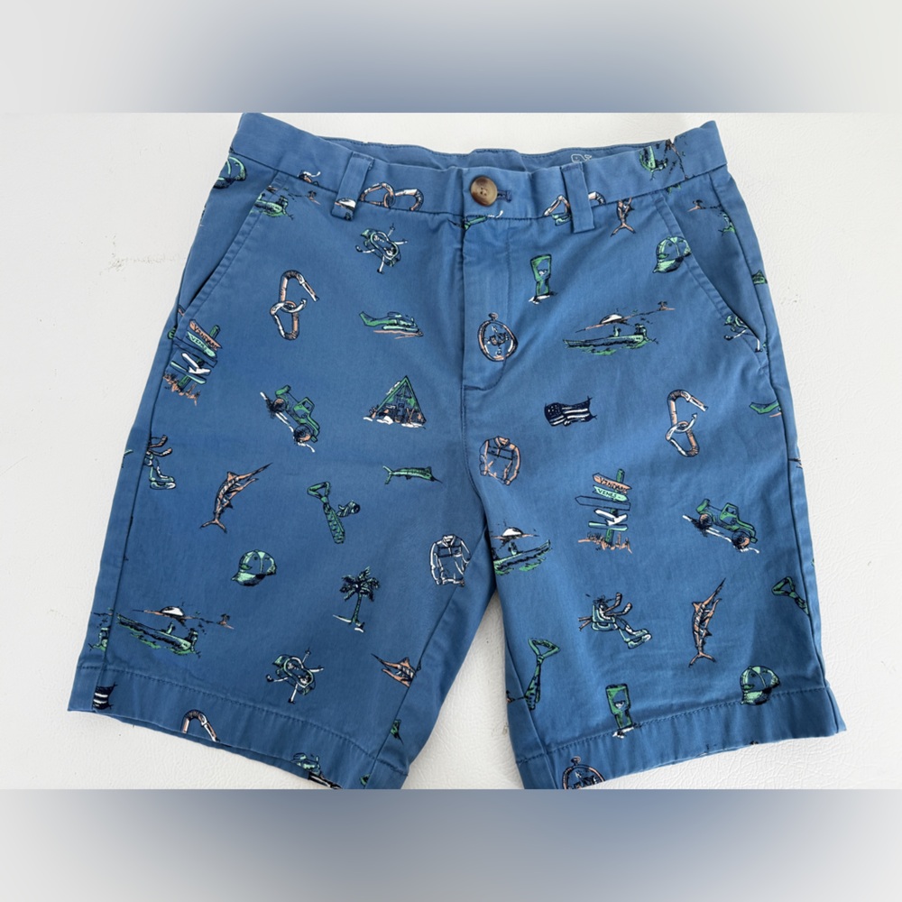 Blue Tropical Print Cotton Shorts vineyard vines blue swordfish American size 12